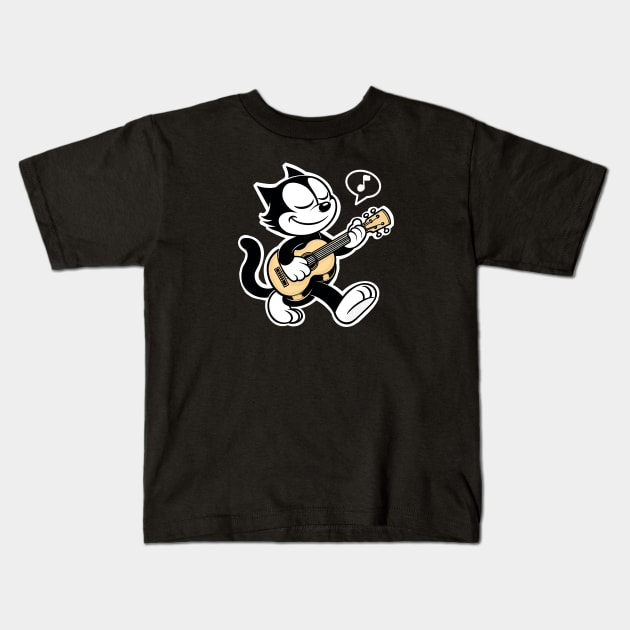 Cartoon Jazz Guitar Cat Kids T-Shirt by comecuba67